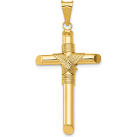 14K Yellow Gold Polished Center Wrap Tube Cross Pendant - 43.3mm Length by Oro Pregiato