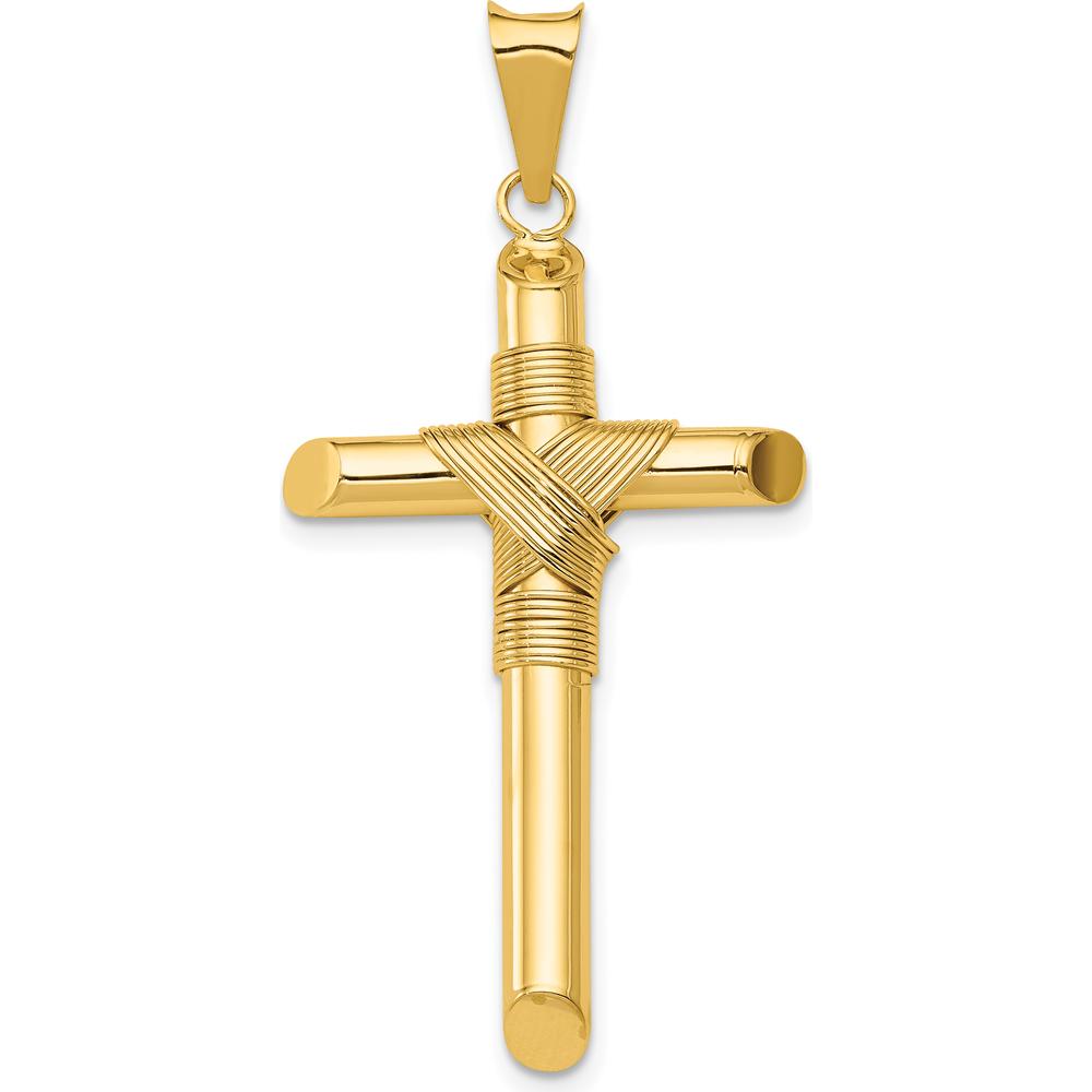 14K Yellow Gold Polished Center Wrap Tube Cross Pendant - 43.3mm Length by Oro Pregiato
