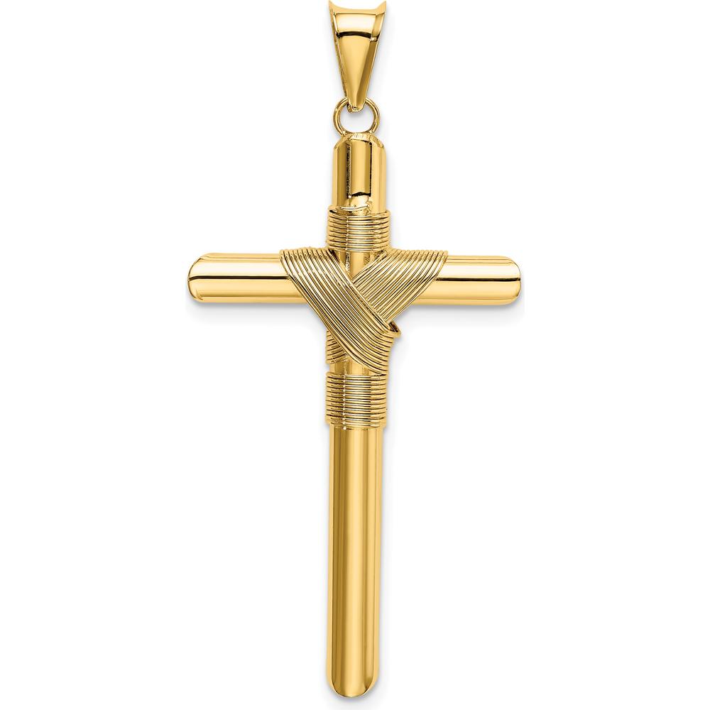 14K Yellow Gold Polished Center Wrap Tube Cross Pendant - 43.3mm Length by Oro Pregiato