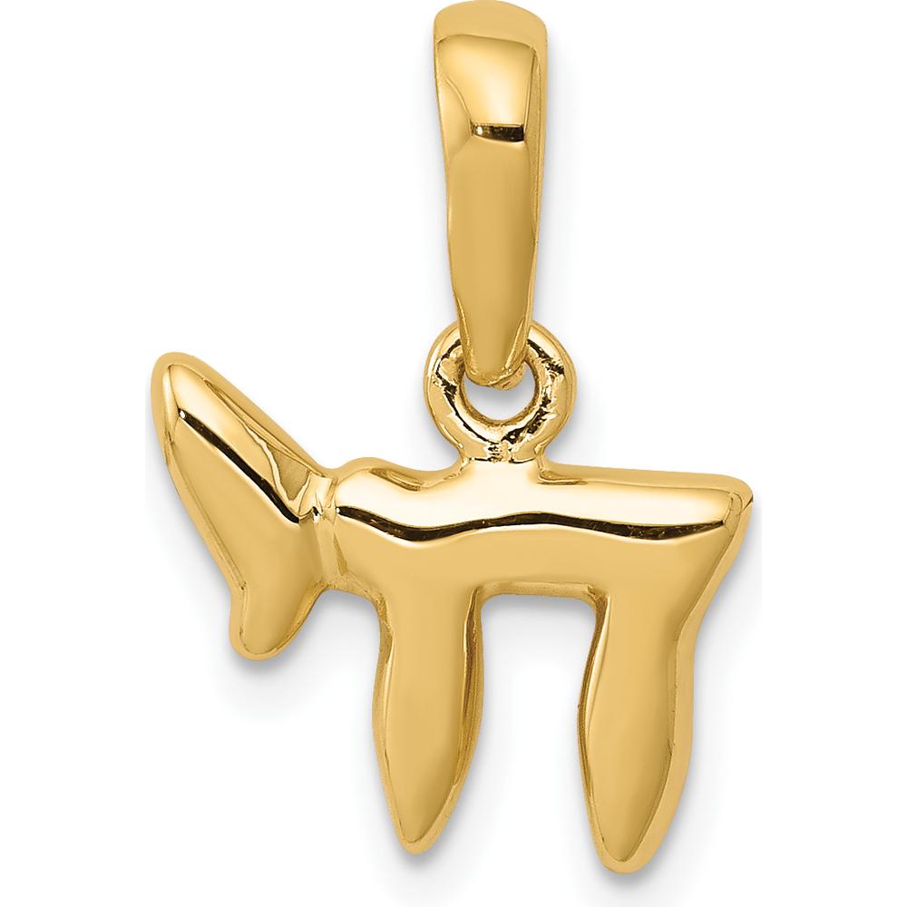14K Yellow Gold Polished Chai Pendant - 18mm Length, 13mm Width by Oro Pregiato
