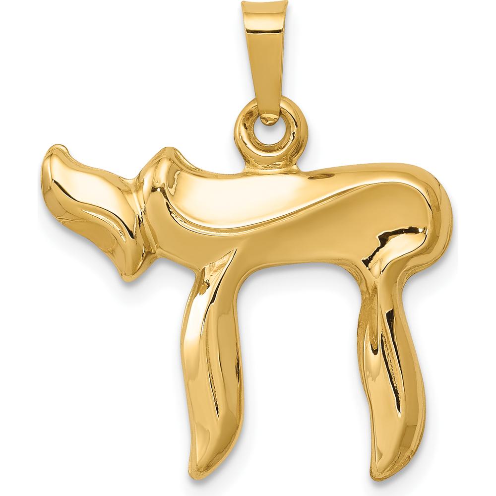 14K Yellow Gold Polished Chai Pendant - 24mm Length by Oro Pregiato