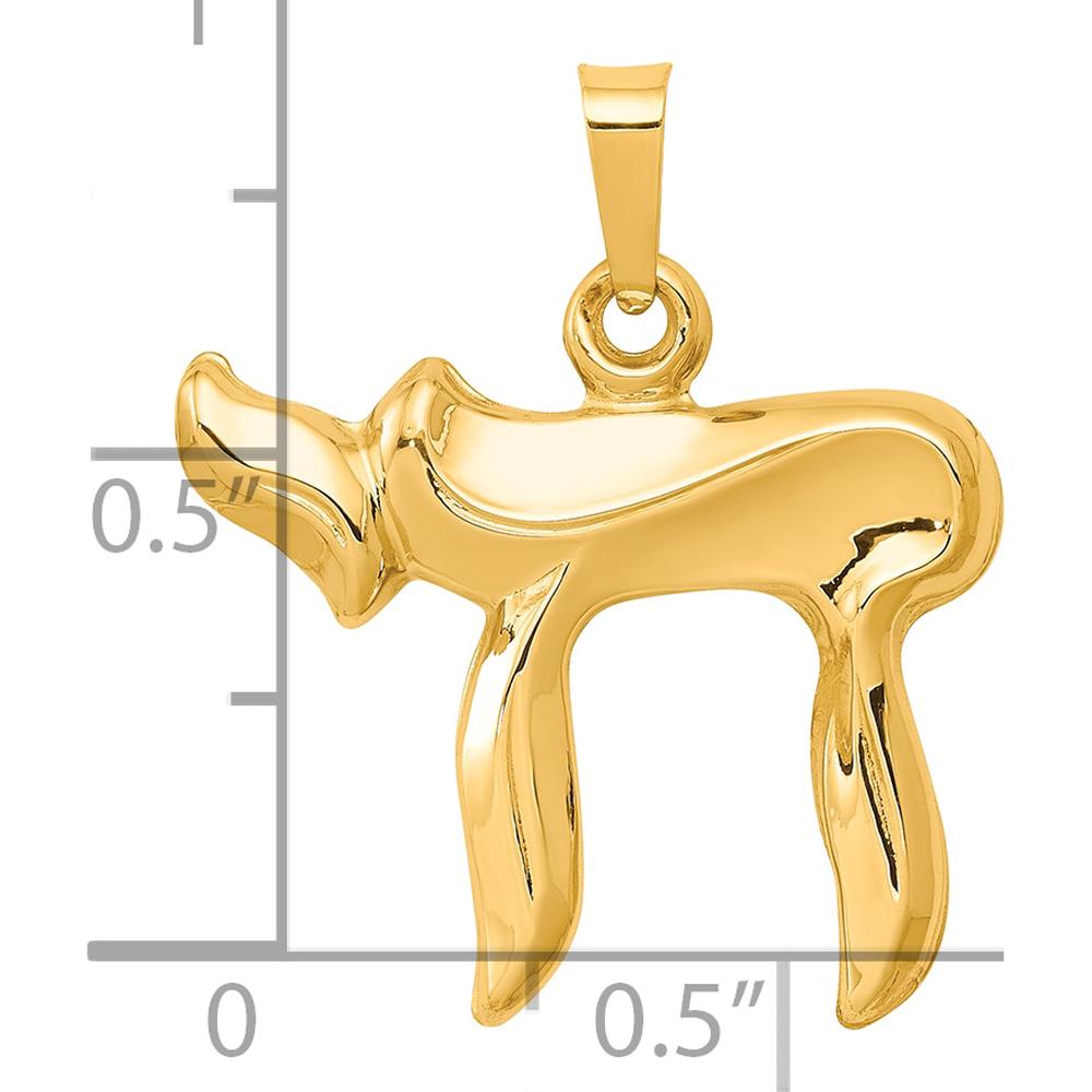 14K Yellow Gold Polished Chai Pendant - 24mm Length by Oro Pregiato