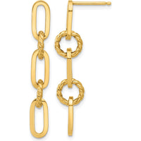 14K Yellow Gold Polished Chain Link Drop Dangle Earrings - Elegant Textured Design by 0