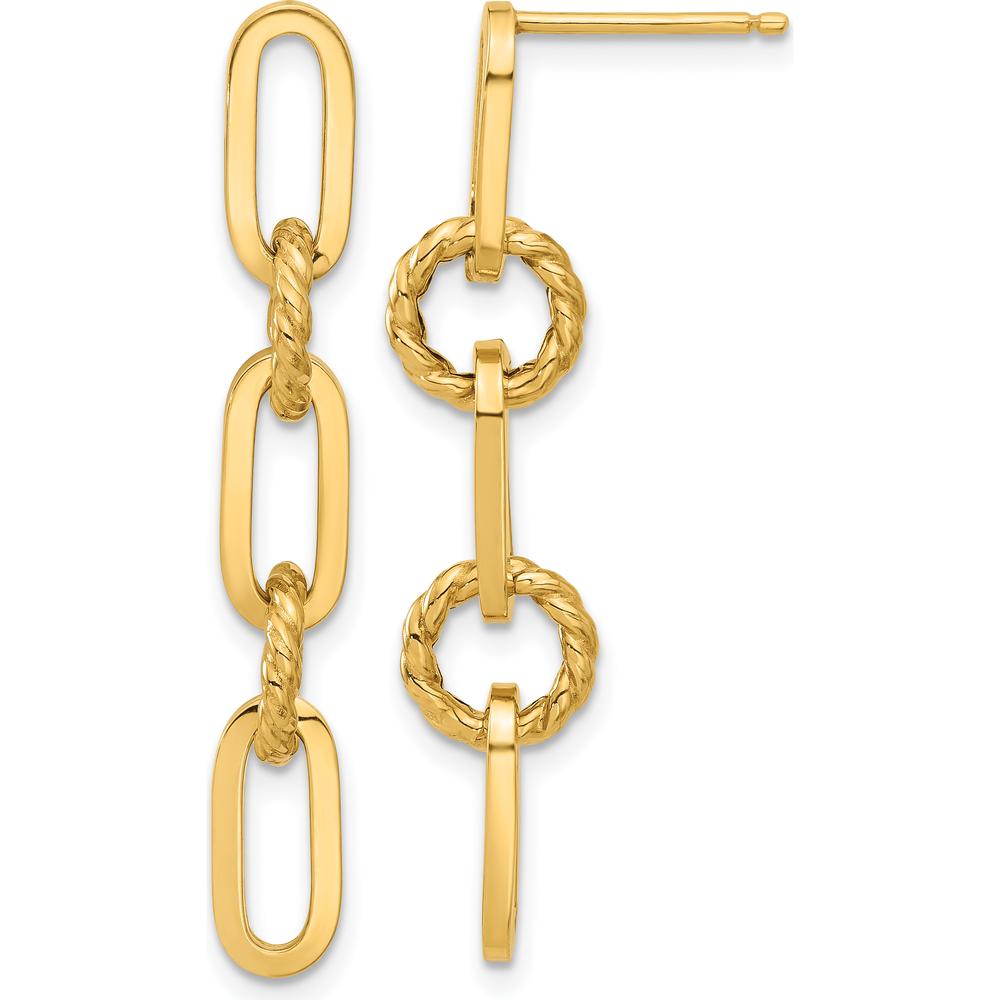 14K Yellow Gold Polished Chain Link Drop Dangle Earrings - Elegant Textured Design by 0