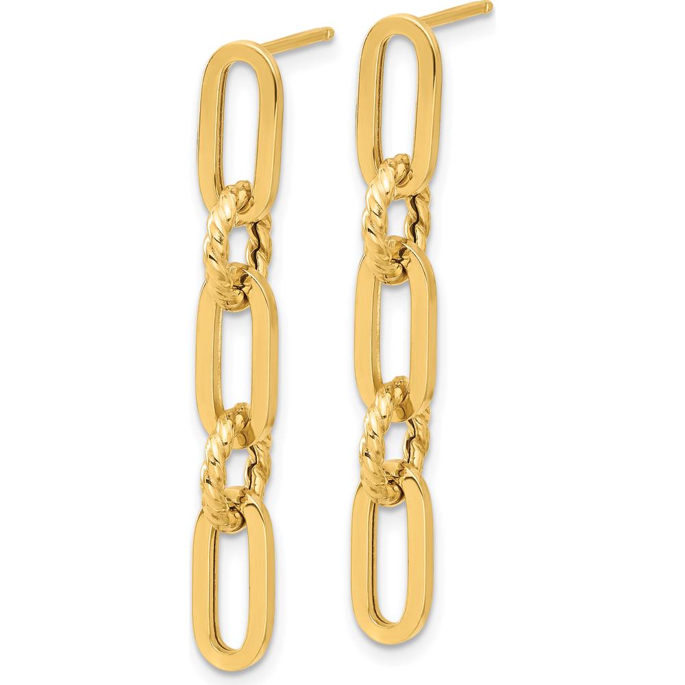 14K Yellow Gold Polished Chain Link Drop Dangle Earrings - Elegant Textured Design by 0