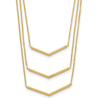 14K Yellow Gold Polished Chevron Bar 3-Strand Bib Necklace with 2" Extender by 0