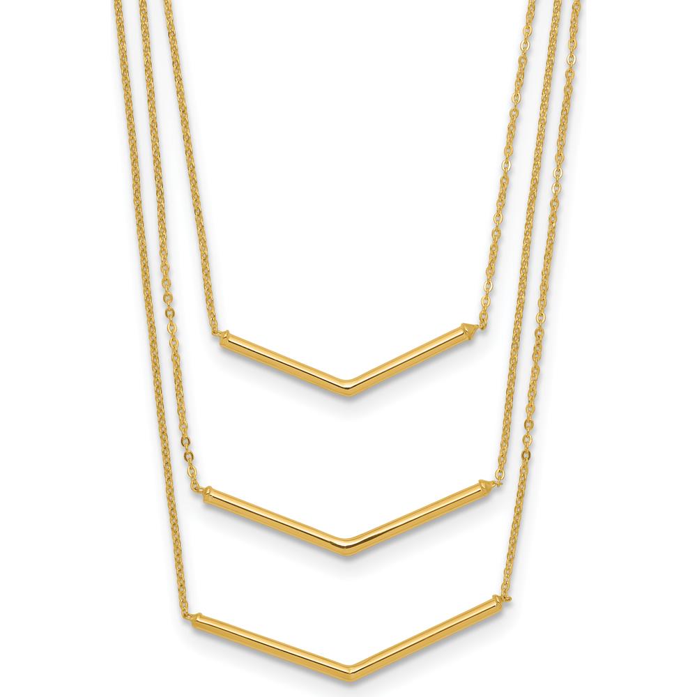 14K Yellow Gold Polished Chevron Bar 3-Strand Bib Necklace with 2" Extender by 0