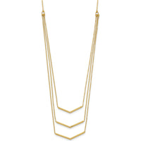 14K Yellow Gold Polished Chevron Bar 3-Strand Bib Necklace with 2" Extender by 0