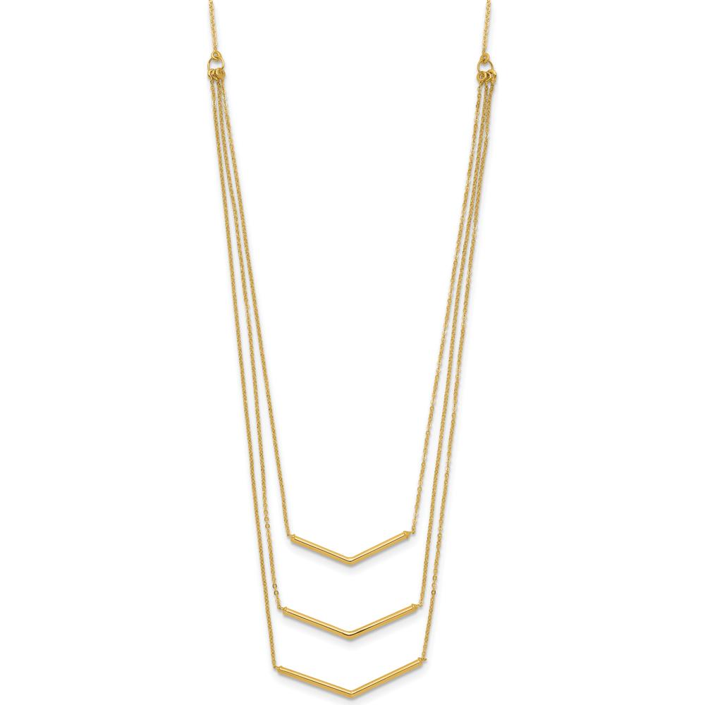 14K Yellow Gold Polished Chevron Bar 3-Strand Bib Necklace with 2" Extender by 0