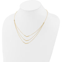 14K Yellow Gold Polished Chevron Bar 3-Strand Bib Necklace with 2" Extender by 0