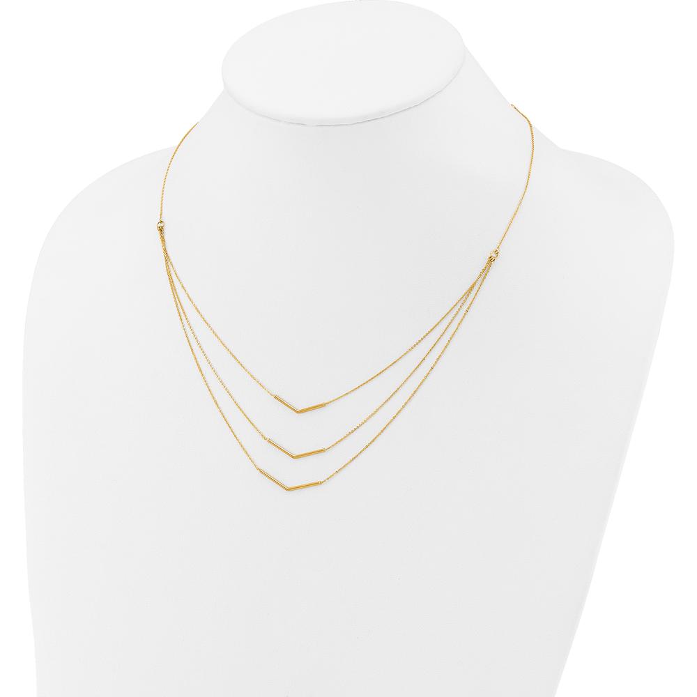 14K Yellow Gold Polished Chevron Bar 3-Strand Bib Necklace with 2" Extender by 0