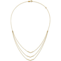 14K Yellow Gold Polished Chevron Bar 3-Strand Bib Necklace with 2" Extender by 0