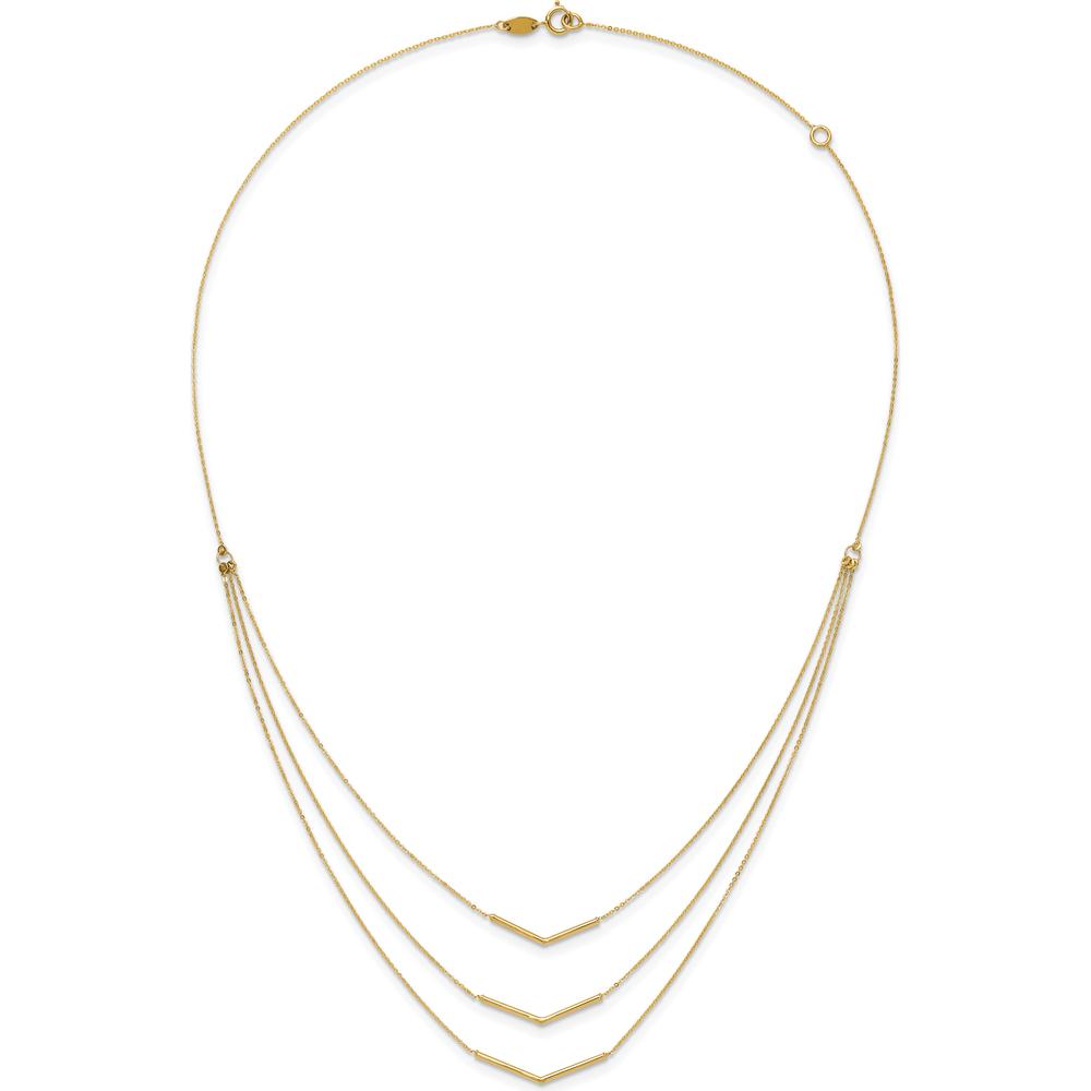 14K Yellow Gold Polished Chevron Bar 3-Strand Bib Necklace with 2" Extender by 0
