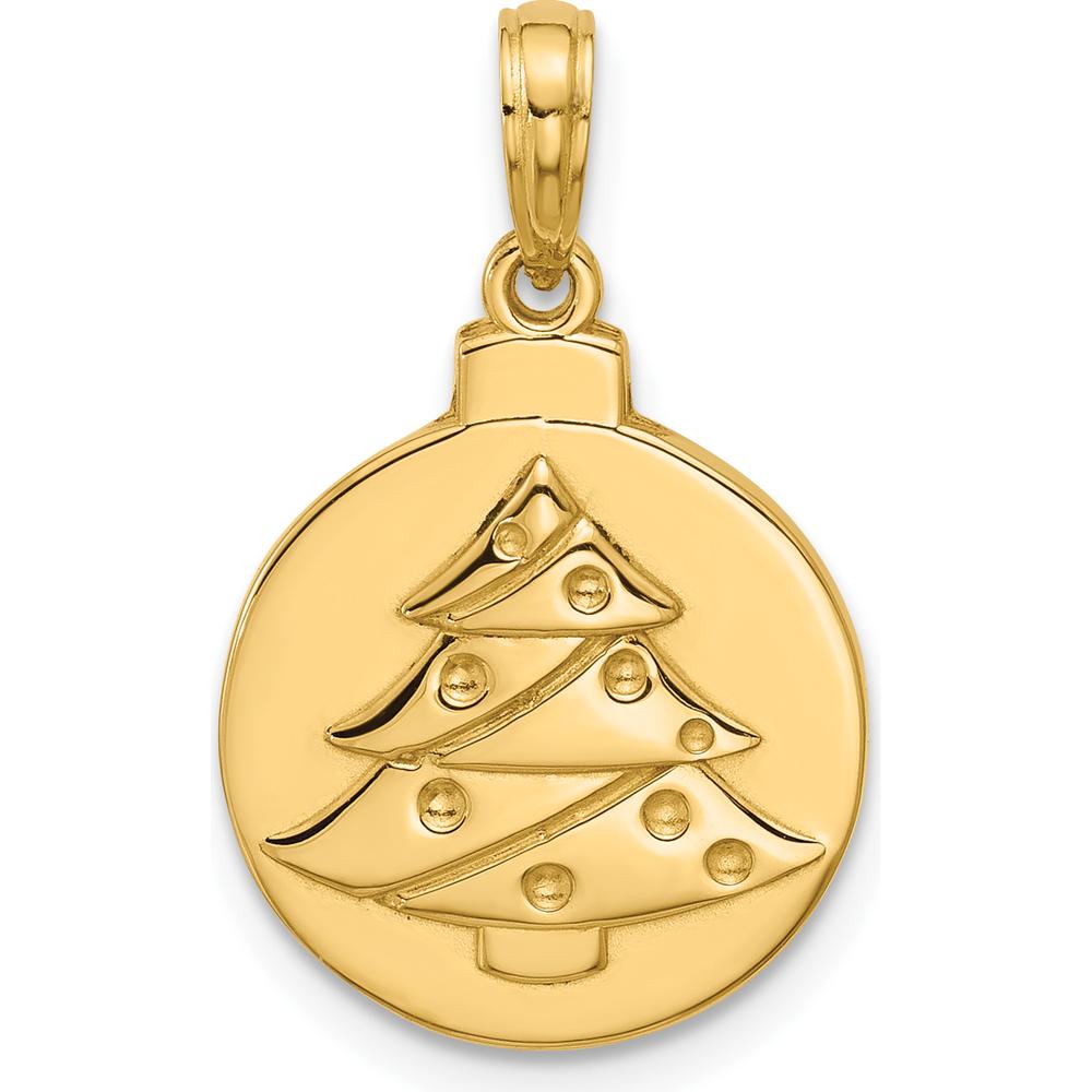 14K Yellow Gold Polished Christmas Tree Pendant Ornament by Oro Pregiato