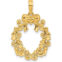 14K Yellow Gold Polished Christmas Wreath Pendant - 22mm Length by Oro Pregiato