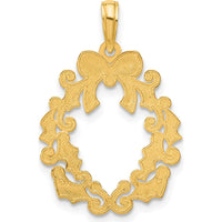 14K Yellow Gold Polished Christmas Wreath Pendant - 22mm Length by Oro Pregiato