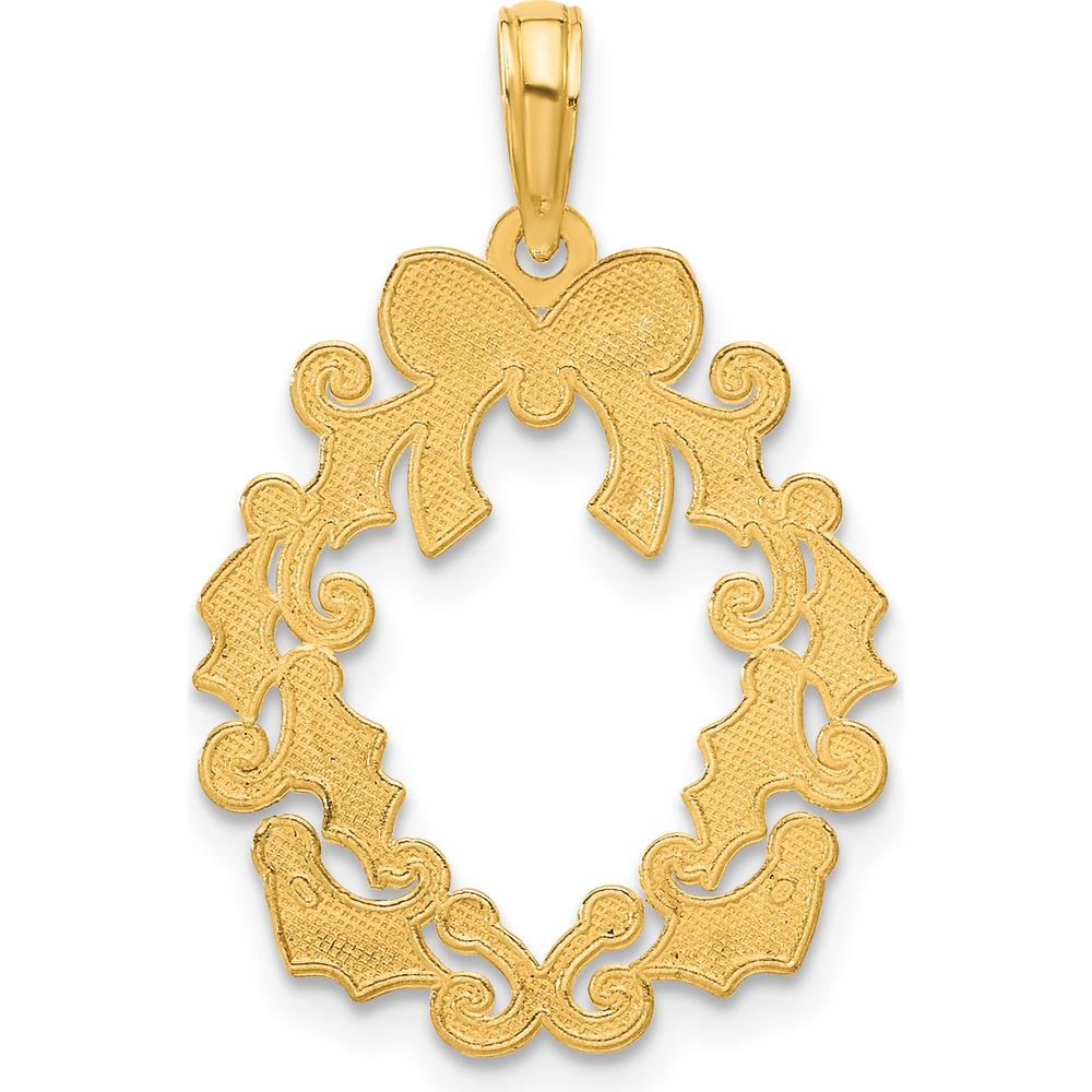 14K Yellow Gold Polished Christmas Wreath Pendant - 22mm Length by Oro Pregiato