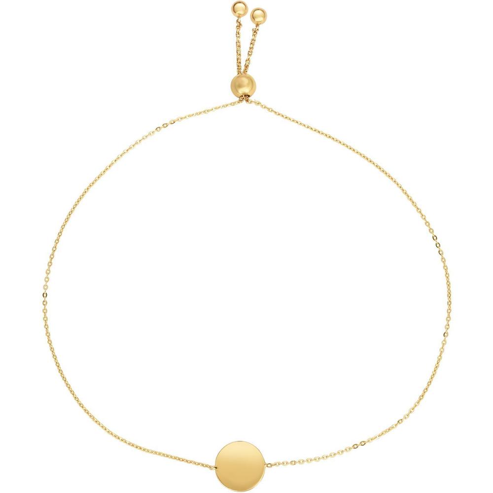 14K Yellow Gold Polished Circle Adjustable Friendship Bracelet - 9.25" by Orozza Fine Jewelry