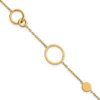 14K Yellow Gold Polished Circle and Chain Link Bracelet with Fancy Lobster Clasp - 7.25" Plus 0.5" Extender by 0