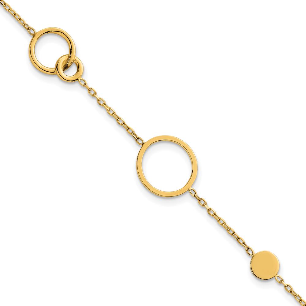 14K Yellow Gold Polished Circle and Chain Link Bracelet with Fancy Lobster Clasp - 7.25" Plus 0.5" Extender by 0