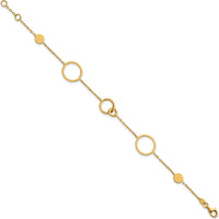 14K Yellow Gold Polished Circle and Chain Link Bracelet with Fancy Lobster Clasp - 7.25" Plus 0.5" Extender by 0