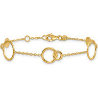 14K Yellow Gold Polished Circle and Chain Link Bracelet with Fancy Lobster Clasp - 7.25" Plus 0.5" Extender by 0