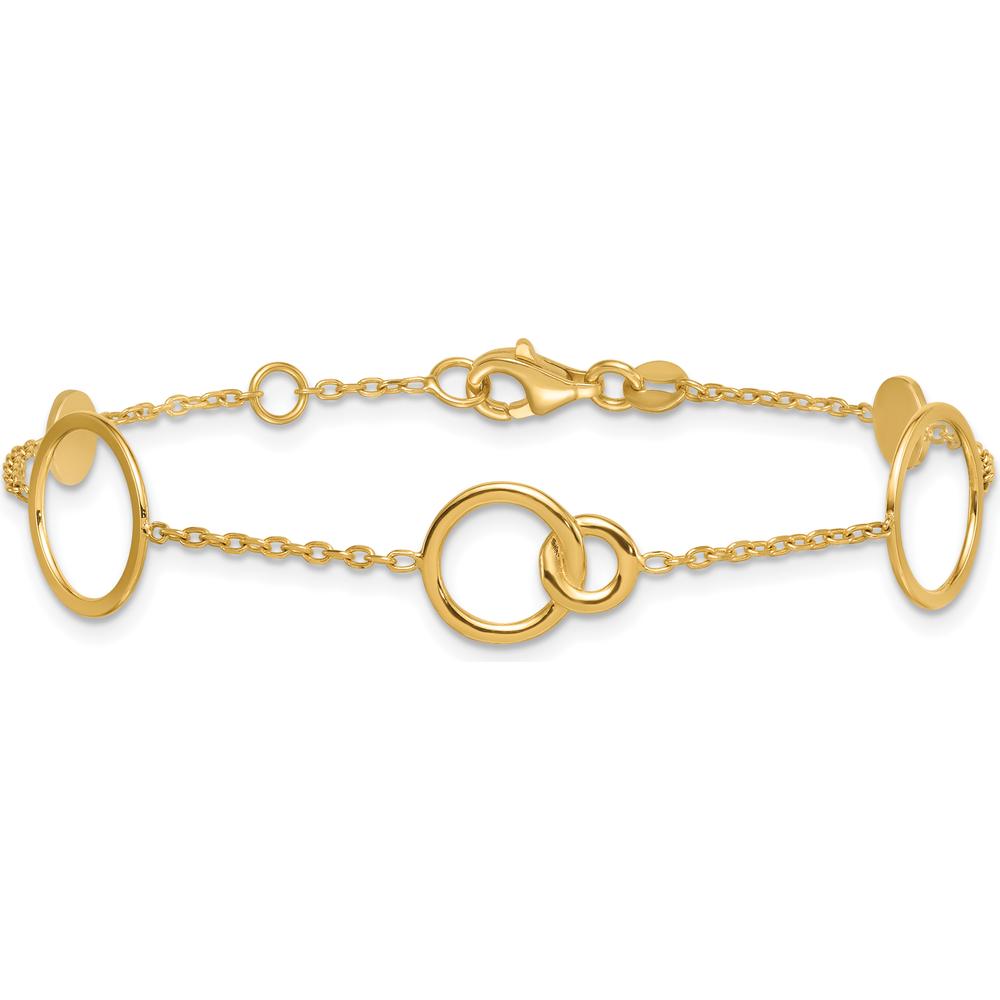 14K Yellow Gold Polished Circle and Chain Link Bracelet with Fancy Lobster Clasp - 7.25" Plus 0.5" Extender by 0
