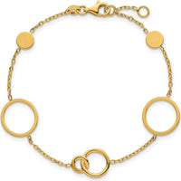 14K Yellow Gold Polished Circle and Chain Link Bracelet with Fancy Lobster Clasp - 7.25" Plus 0.5" Extender by 0