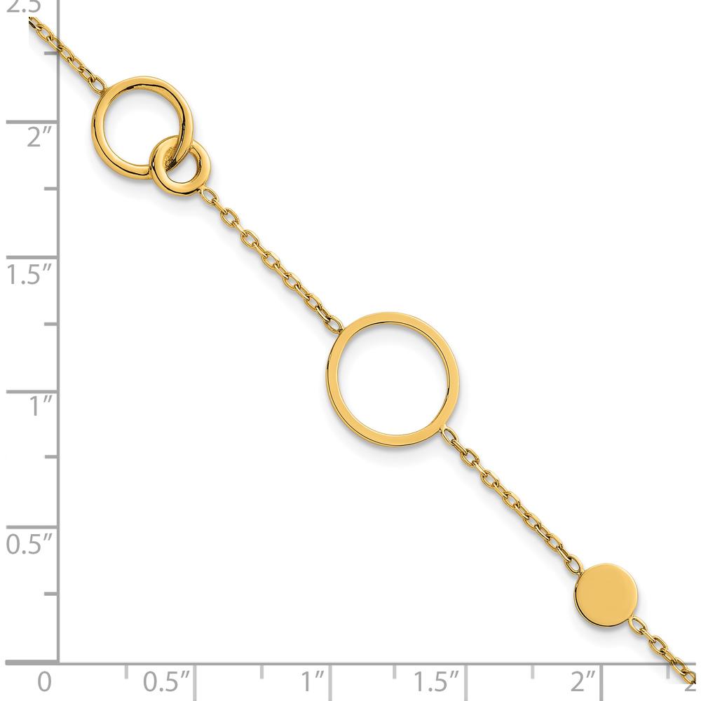 14K Yellow Gold Polished Circle and Chain Link Bracelet with Fancy Lobster Clasp - 7.25" Plus 0.5" Extender by 0