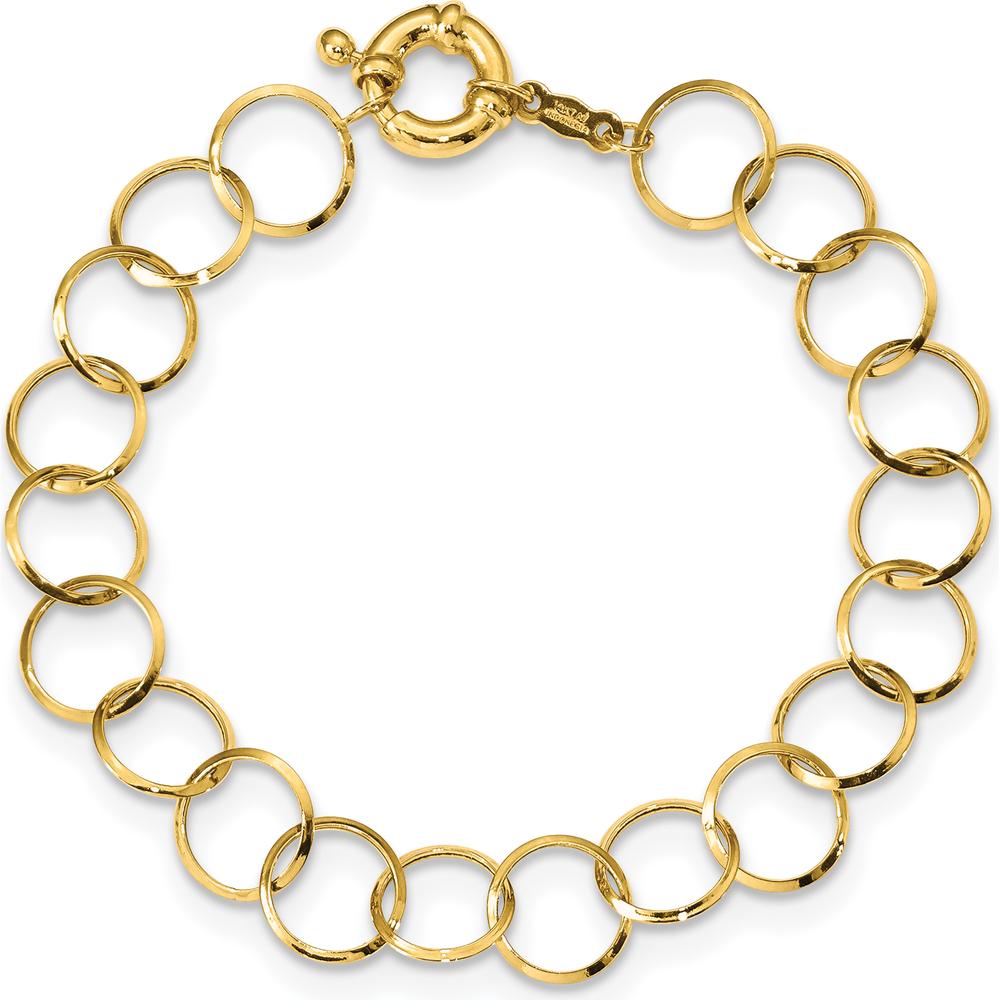 14K Yellow Gold Polished Circle Chain Bracelet - 7.5 inches by 0