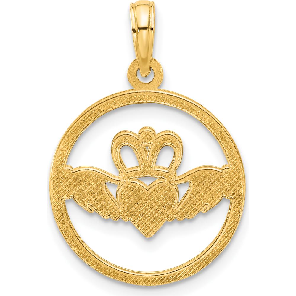 14K Yellow Gold Polished Circle Claddagh Pendant - Symbol of Love and Loyalty by Oro Pregiato