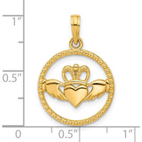 14K Yellow Gold Polished Circle Claddagh Pendant - Symbol of Love and Loyalty by Oro Pregiato