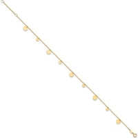 14K Yellow Gold Polished Circle Dangle Anklet with Adjustable Chain - 9" Plus 1" Extender
