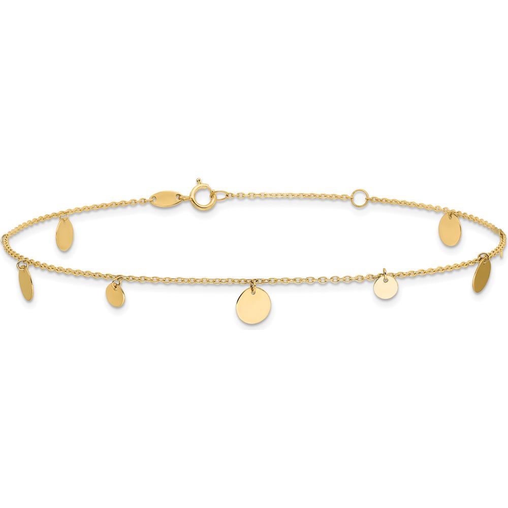 14K Yellow Gold Polished Circle Dangle Anklet with Adjustable Chain - 9" Plus 1" Extender