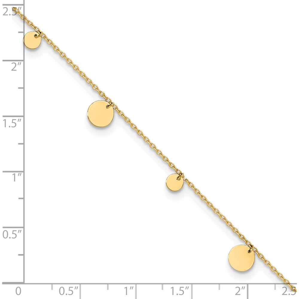 14K Yellow Gold Polished Circle Dangle Anklet with Adjustable Chain - 9" Plus 1" Extender