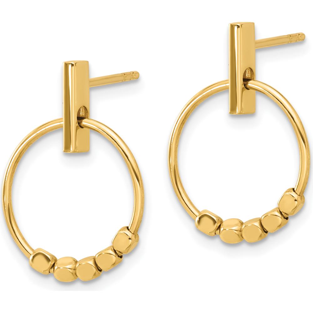 14K Yellow Gold Polished Circle Dangle Earrings - 19.7mm Length by 0