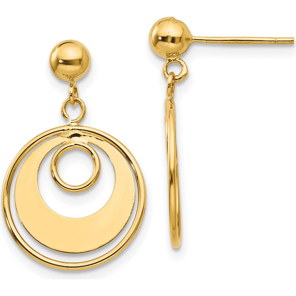14K Yellow Gold Polished Circle Drop Earrings - 19mm Length by Oro Pregiato