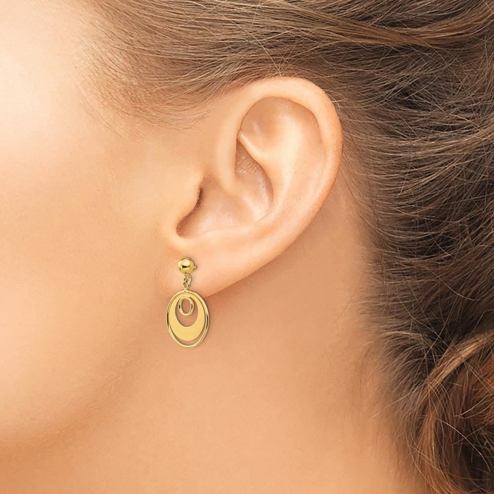 14K Yellow Gold Polished Circle Drop Earrings - 19mm Length by Oro Pregiato