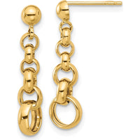 14K Yellow Gold Polished Circle Link Drop Earrings - 24.5mm Length by 0
