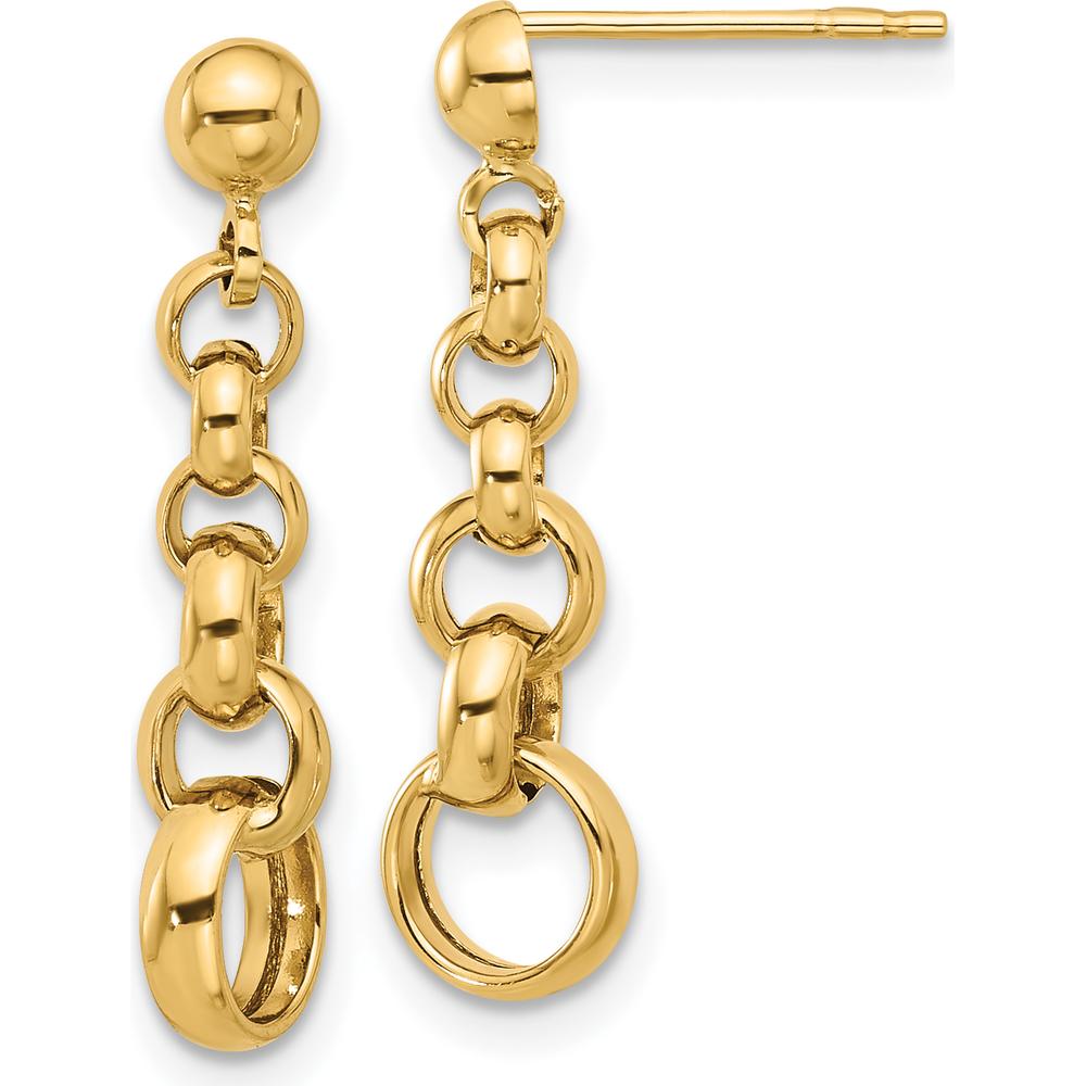 14K Yellow Gold Polished Circle Link Drop Earrings - 24.5mm Length by 0