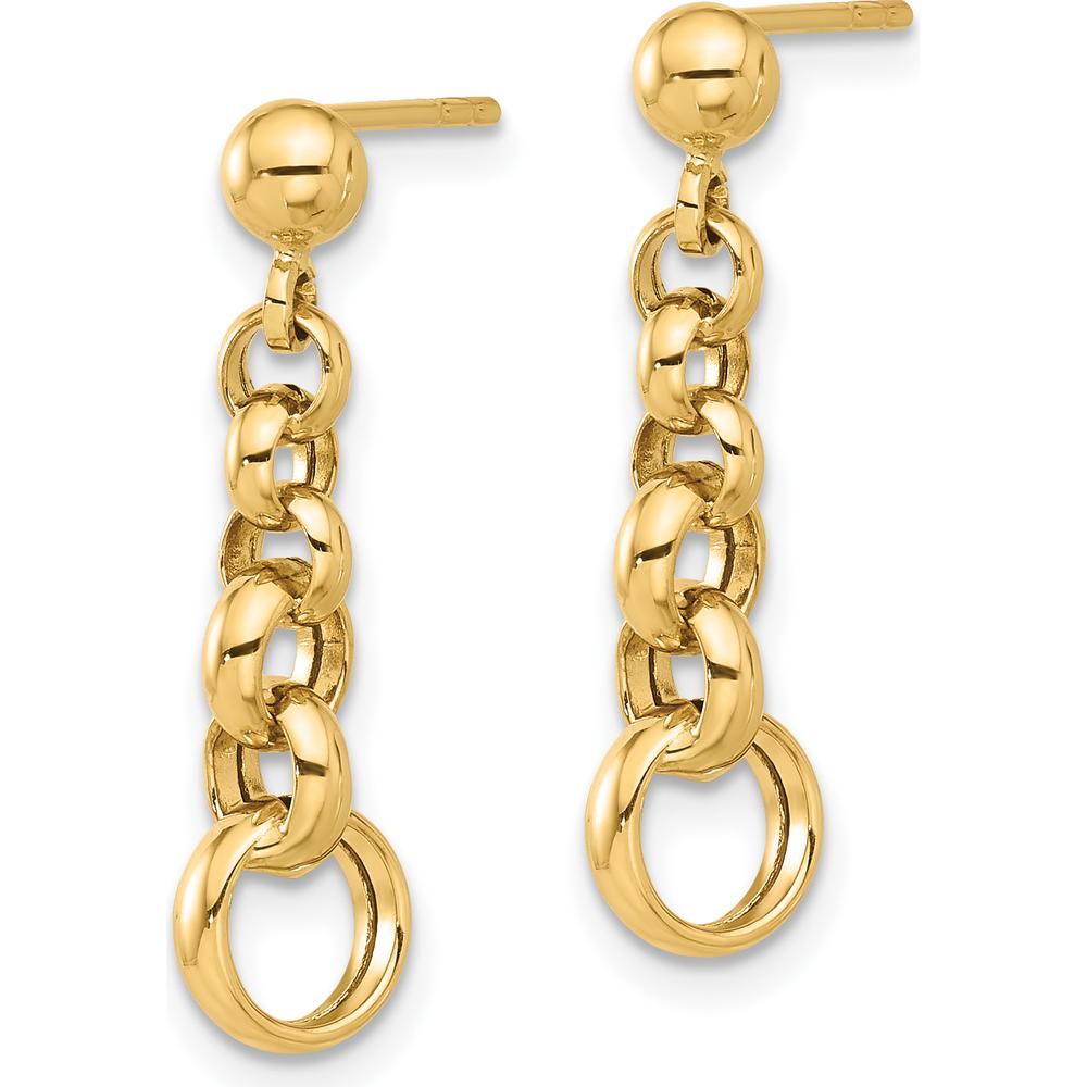 14K Yellow Gold Polished Circle Link Drop Earrings - 24.5mm Length by 0