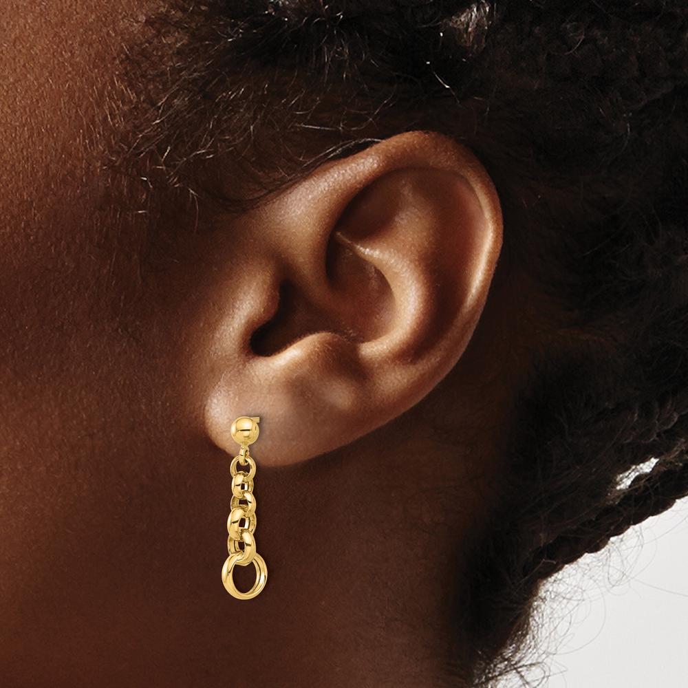 14K Yellow Gold Polished Circle Link Drop Earrings - 24.5mm Length by 0