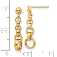 14K Yellow Gold Polished Circle Link Drop Earrings - 24.5mm Length by 0