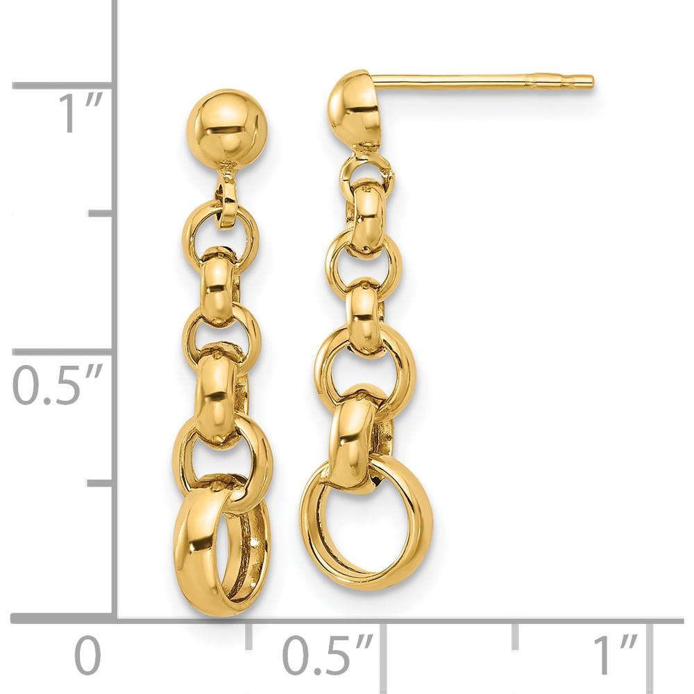 14K Yellow Gold Polished Circle Link Drop Earrings - 24.5mm Length by 0