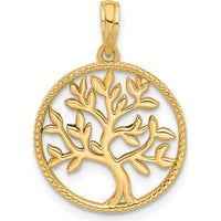 14K Yellow Gold Polished Circle Pendant with Tree Charm - 25.2mm Length by Oro Pregiato
