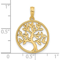 14K Yellow Gold Polished Circle Pendant with Tree Charm - 25.2mm Length by Oro Pregiato
