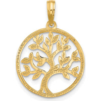 14K Yellow Gold Polished Circle Pendant with Tree Charm - 25.2mm Length by Oro Pregiato