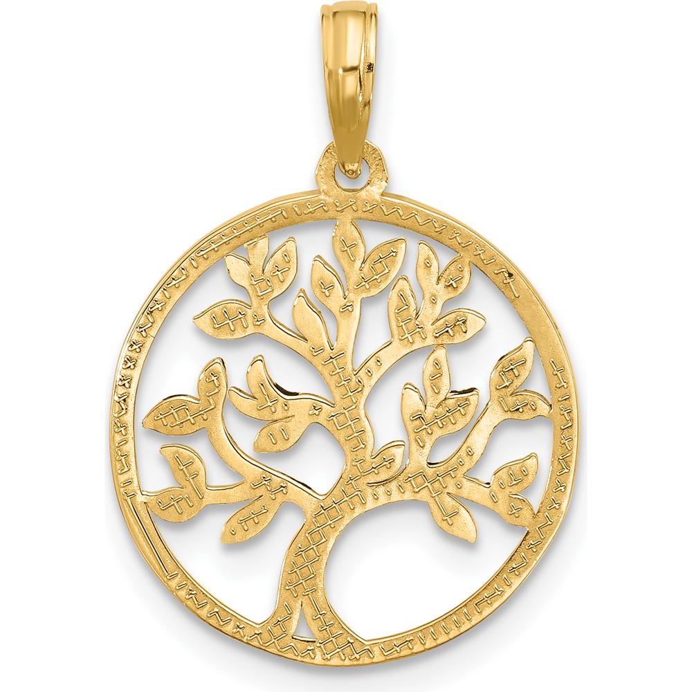 14K Yellow Gold Polished Circle Pendant with Tree Charm - 25.2mm Length by Oro Pregiato