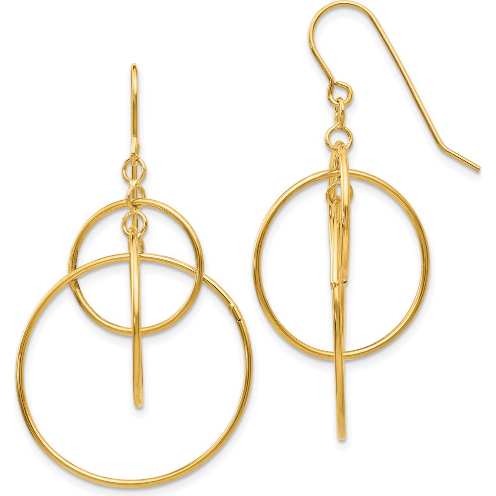 14K Yellow Gold Polished Circles Dangle Earrings - Bold Geometric Design by 0