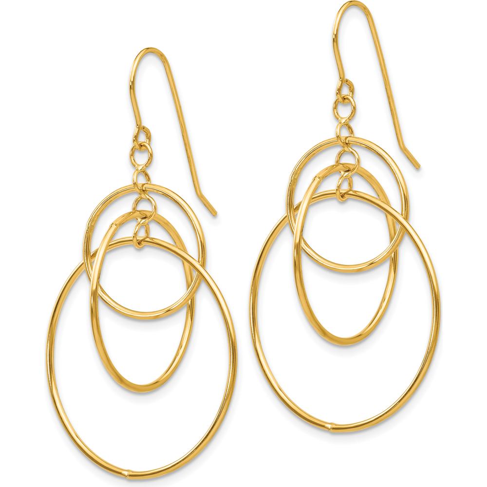 14K Yellow Gold Polished Circles Dangle Earrings - Bold Geometric Design by 0
